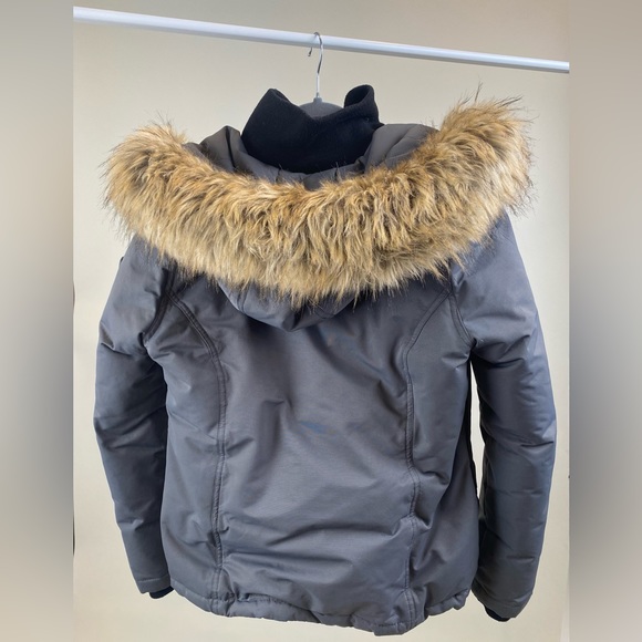 Point Zero High Neck Graphite Winter Jacket with Hooded Faux Fur Trim - Picture 7 of 14